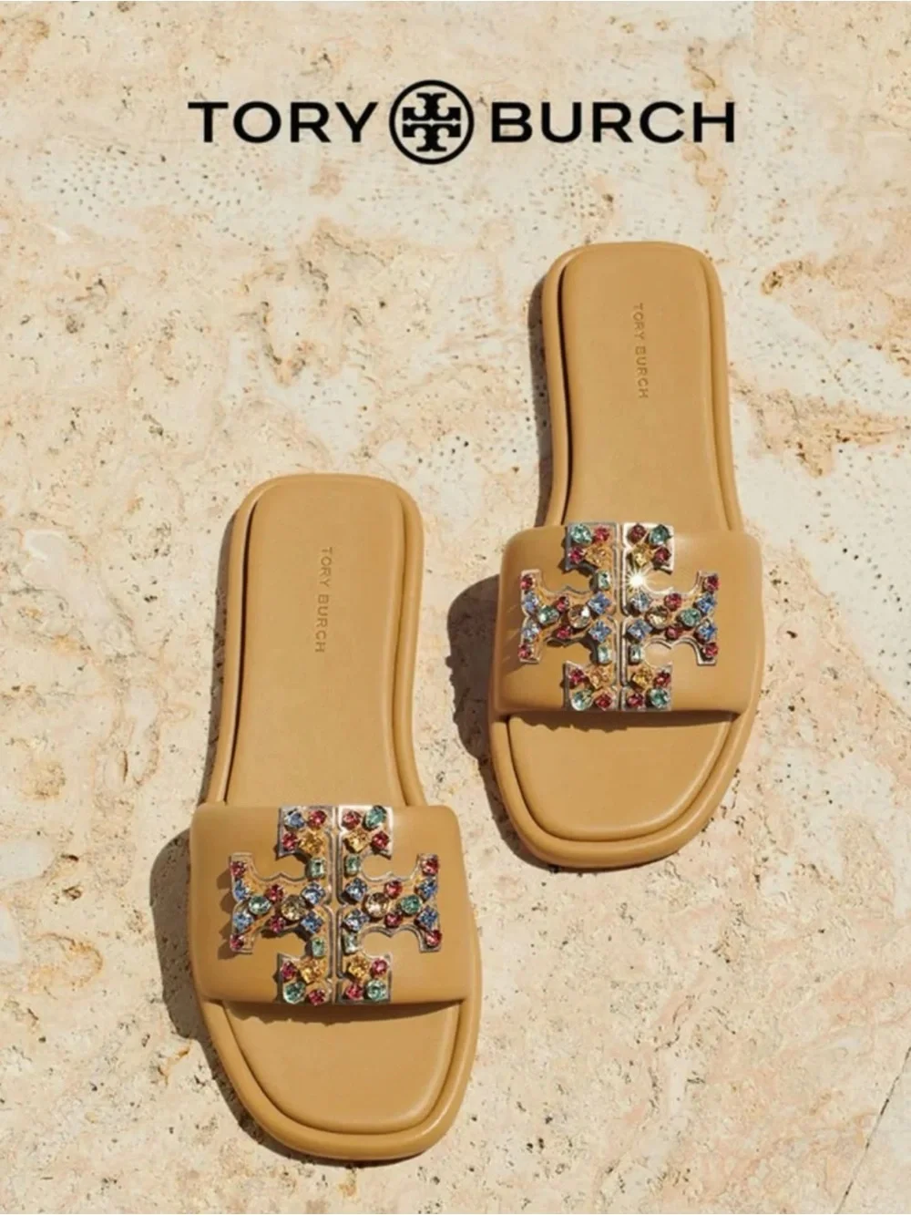 Tory Burch Eleanor Double T Crystal Slides Mules Sandals 10
